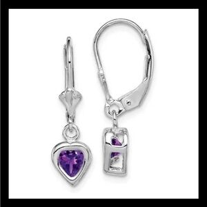 Sterling Silver Rhodium Plated 6mm Heart Amethyst Drop & Dangle Earrings NEW